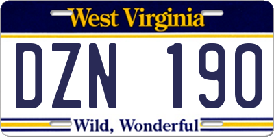 WV license plate DZN190
