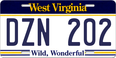 WV license plate DZN202