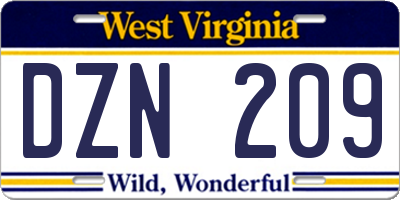 WV license plate DZN209