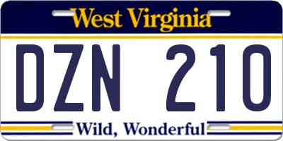 WV license plate DZN210