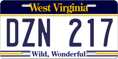 WV license plate DZN217