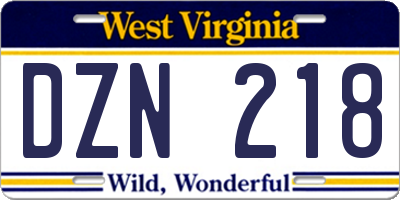 WV license plate DZN218