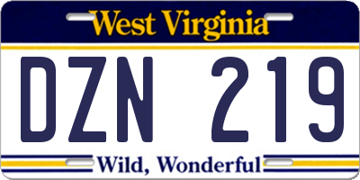 WV license plate DZN219
