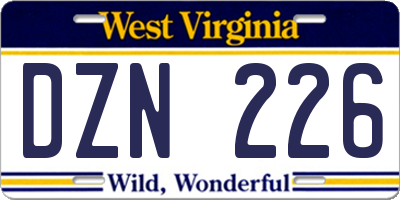 WV license plate DZN226