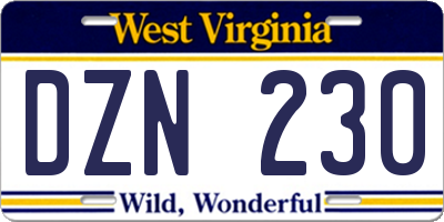 WV license plate DZN230