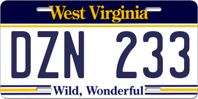 WV license plate DZN233