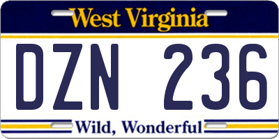 WV license plate DZN236