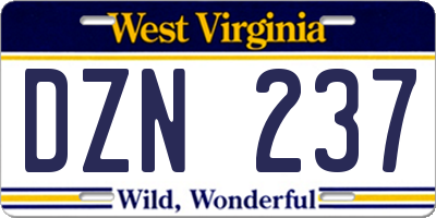 WV license plate DZN237