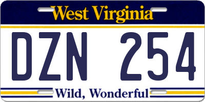 WV license plate DZN254