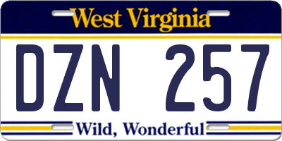 WV license plate DZN257