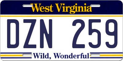 WV license plate DZN259