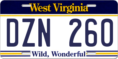 WV license plate DZN260