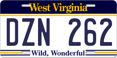 WV license plate DZN262