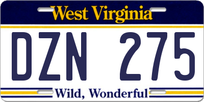 WV license plate DZN275