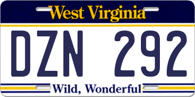 WV license plate DZN292