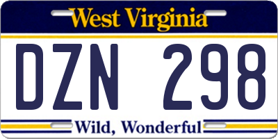 WV license plate DZN298