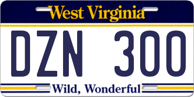 WV license plate DZN300