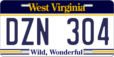 WV license plate DZN304