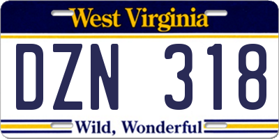 WV license plate DZN318