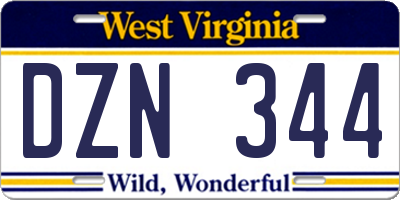WV license plate DZN344