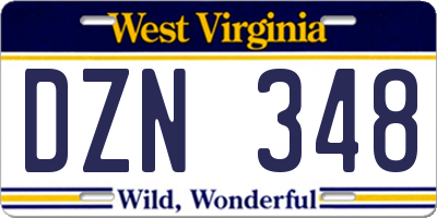 WV license plate DZN348