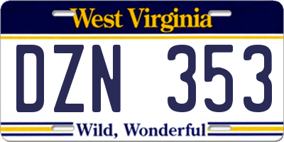 WV license plate DZN353
