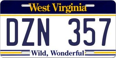WV license plate DZN357
