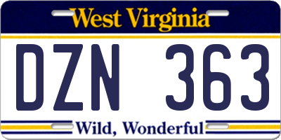 WV license plate DZN363