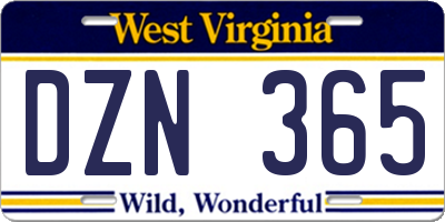 WV license plate DZN365