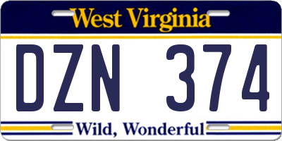 WV license plate DZN374