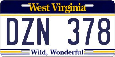 WV license plate DZN378