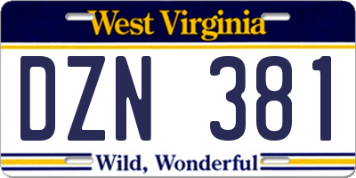 WV license plate DZN381