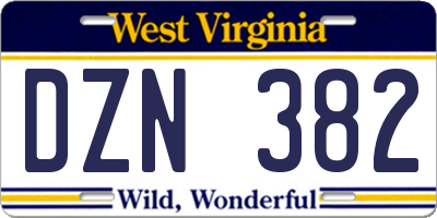 WV license plate DZN382