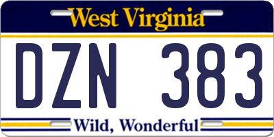 WV license plate DZN383