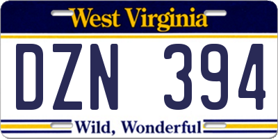 WV license plate DZN394