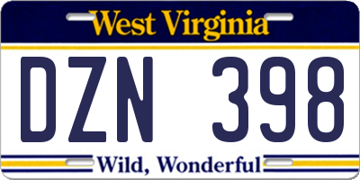 WV license plate DZN398