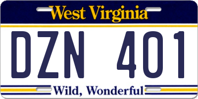 WV license plate DZN401
