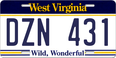 WV license plate DZN431