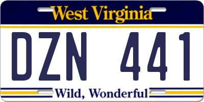 WV license plate DZN441