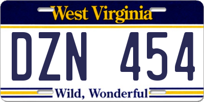 WV license plate DZN454