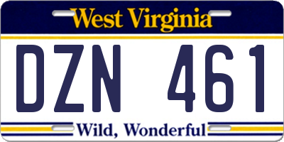 WV license plate DZN461