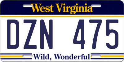 WV license plate DZN475