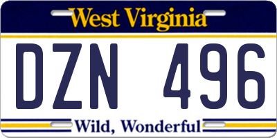 WV license plate DZN496