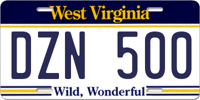 WV license plate DZN500