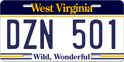 WV license plate DZN501