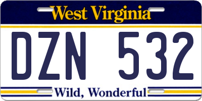 WV license plate DZN532