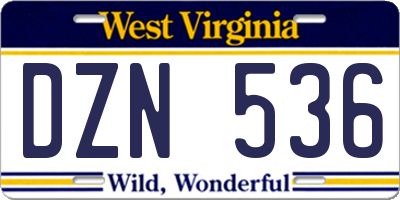 WV license plate DZN536