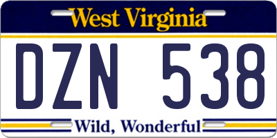 WV license plate DZN538