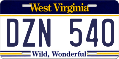 WV license plate DZN540