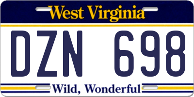 WV license plate DZN698